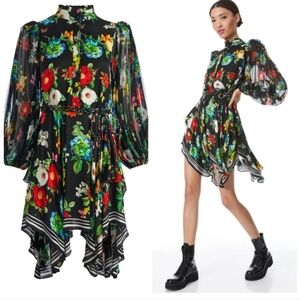 ALICE + OLIVIA MILDA BUTTON FRONT BELTED MINI DRESS SIZE 4 NWT